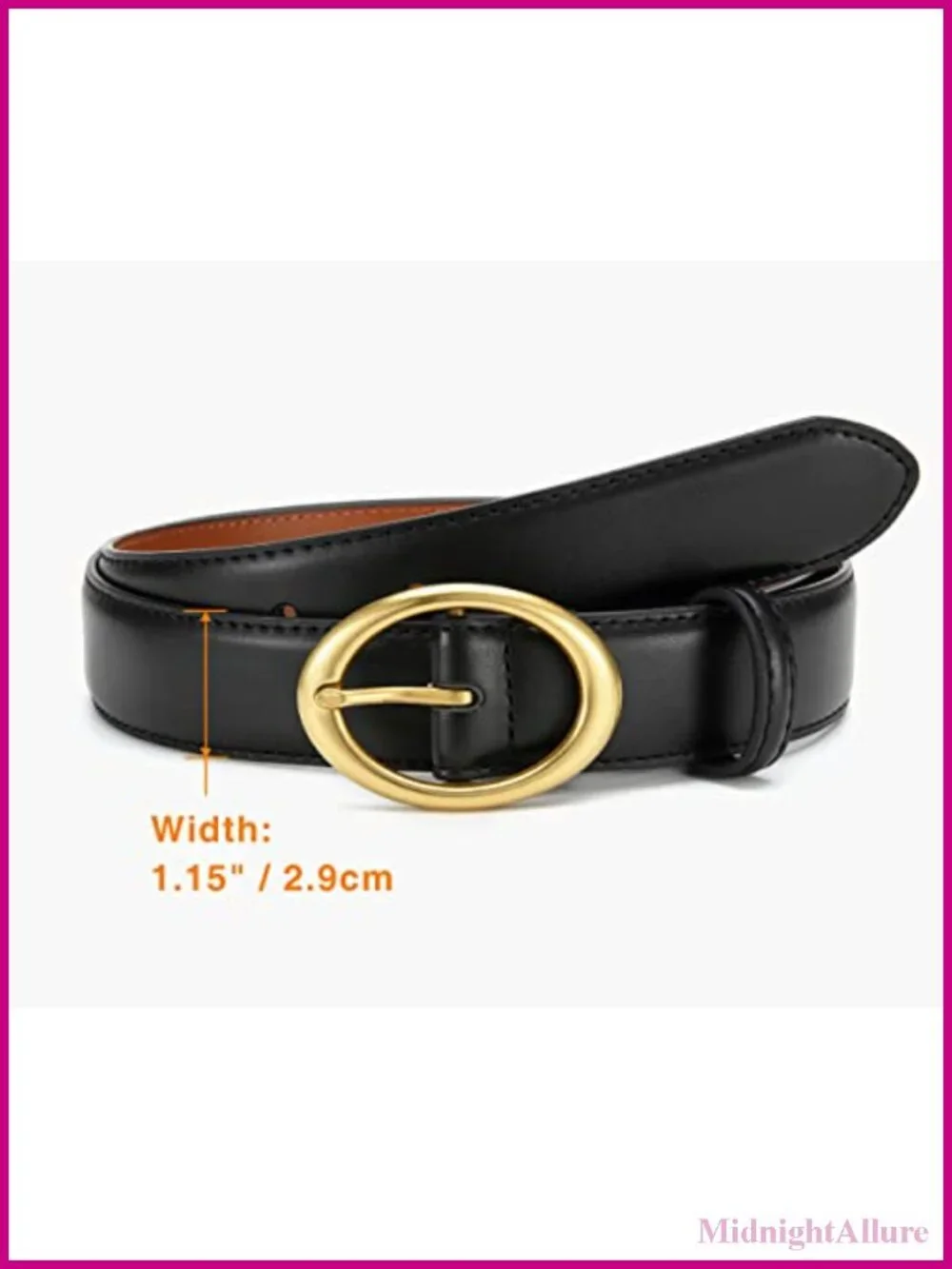 Womens Leather Belt Gold Oval Buckle Jeans Dress Casual 1.15in Wide